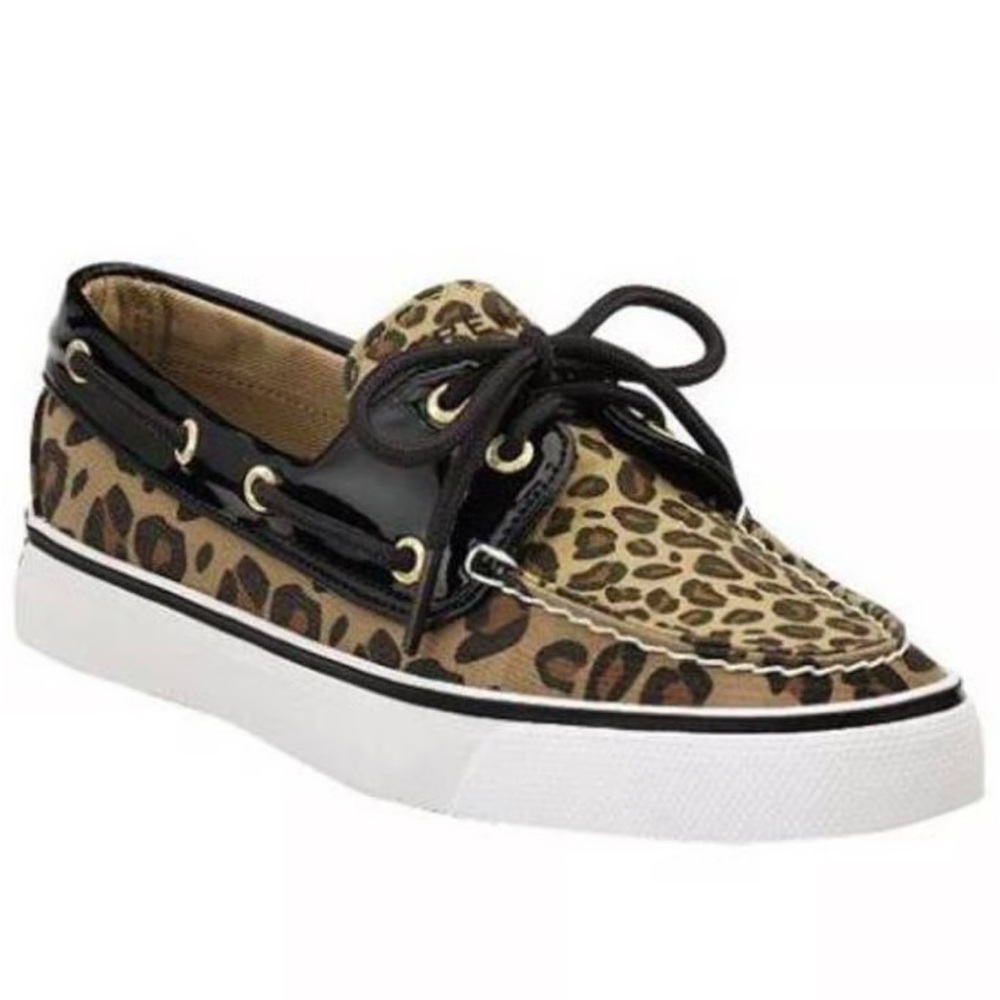 Sperry Leopard Print Top-sider‎ Biscayne Lace Up Flat Boat Loafers Sz. 7.5 EUC